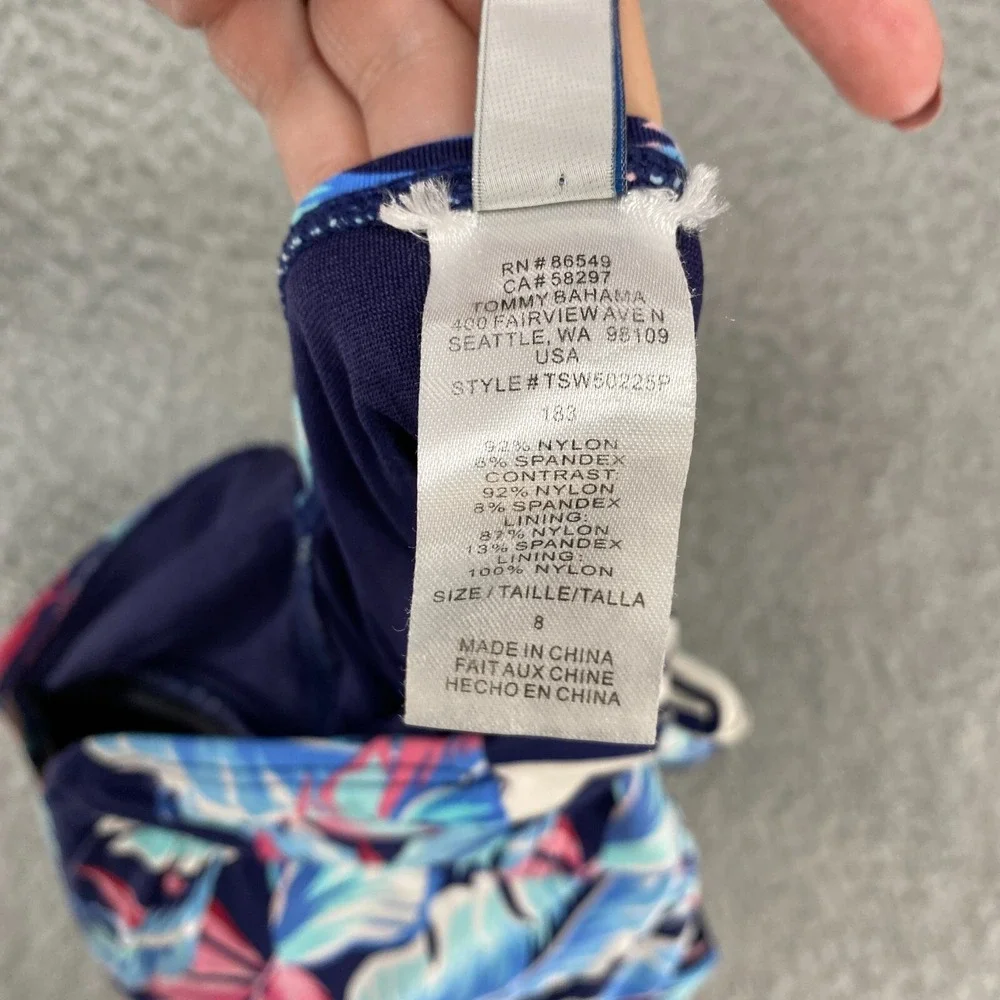 Tommy‎ Bahama Swimsuit Womens 8 One Piece Floral Strapless Bandeau Tropical Blue